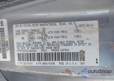 2016 Toyota Tacoma Sr from USA, damaged, VIN 5TFRX5GN2GX066861